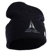 US Space Force with Delta Logo Embroidered 12 Inch Long Beanie - Black OSFM