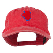 Illinois State Map Embroidered Washed Cotton Cap