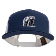 Polar Bear Embroidered Classic 5 Panel Two Tone Mesh Trucker Snapback Cap - Navy-White OSFM