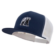 Polar Bear Embroidered Classic 5 Panel Two Tone Mesh Trucker Snapback Cap - Navy-White OSFM