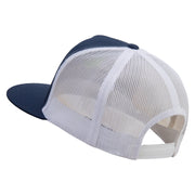 Polar Bear Embroidered Classic 5 Panel Two Tone Mesh Trucker Snapback Cap - Navy-White OSFM