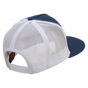 Polar Bear Embroidered Classic 5 Panel Two Tone Mesh Trucker Snapback Cap - Navy-White OSFM