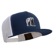 Polar Bear Embroidered Classic 5 Panel Two Tone Mesh Trucker Snapback Cap - Navy-White OSFM