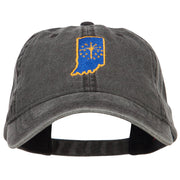 Indiana State Flag Map Embroidered Washed Cap