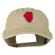 Illinois State Map Embroidered Washed Cotton Cap