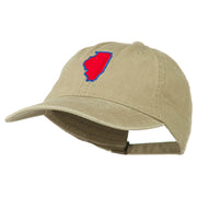 Illinois State Map Embroidered Washed Cotton Cap