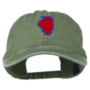 Illinois State Map Embroidered Washed Cotton Cap