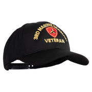 3rd Marine Division Veteran Embroidered 6 Panel Structured Cotton Twill Cap Made in USA - Black OSFM