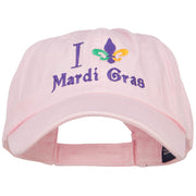 I Love Mardi Gras with Fleur de Lis Embroidered Cotton Cap