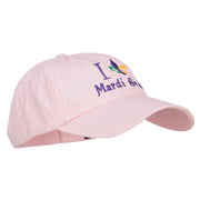 I Love Mardi Gras with Fleur de Lis Embroidered Cotton Cap