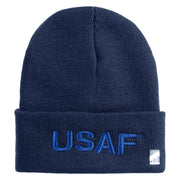 USAF Blue Letter Logo Embroidered 12 Inch Long Beanie - Navy OSFM