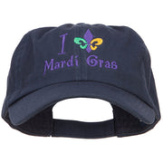 I Love Mardi Gras with Fleur de Lis Embroidered Cotton Cap