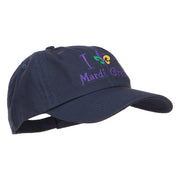 I Love Mardi Gras with Fleur de Lis Embroidered Cotton Cap