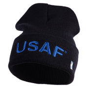 USAF Blue Letter Logo Embroidered 12 Inch Long Beanie - Black OSFM