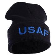 USAF Blue Letter Logo Embroidered 12 Inch Long Beanie - Black OSFM