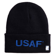 USAF Blue Letter Logo Embroidered 12 Inch Long Beanie - Black OSFM
