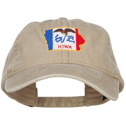 Iowa State Flag Map Embroidered Washed Cap