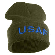 USAF Blue Letter Logo Embroidered 12 Inch Long Beanie - Olive OSFM