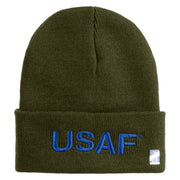USAF Blue Letter Logo Embroidered 12 Inch Long Beanie - Olive OSFM