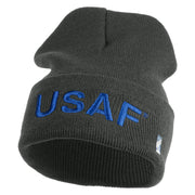 USAF Blue Letter Logo Embroidered 12 Inch Long Beanie - Charcoal OSFM