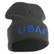 USAF Blue Letter Logo Embroidered 12 Inch Long Beanie - Charcoal OSFM
