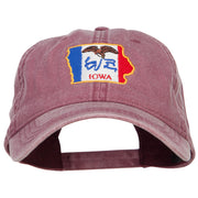 Iowa State Flag Map Embroidered Washed Cap