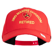 3rd Marine Division Retired Embroidered 6 Panel Structured Cotton Twill Cap Made in USA - Red OSFM