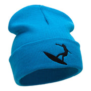 Surfer Girl Silhouette Embroidered Long Beanie