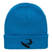 Surfer Girl Silhouette Embroidered Long Beanie