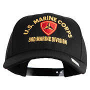 U.S. Marine Corps 3rd Marine Division Embroidered 6 Panel Structured Cotton Twill Cap Made in USA - Black OSFM