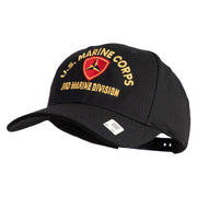 U.S. Marine Corps 3rd Marine Division Embroidered 6 Panel Structured Cotton Twill Cap Made in USA - Black OSFM