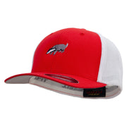 European Badger Embroidered Flexfit Mesh Cotton Twill Trucker 2 Tone Cap - Red-White OSFM