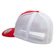 European Badger Embroidered Flexfit Mesh Cotton Twill Trucker 2 Tone Cap - Red-White OSFM