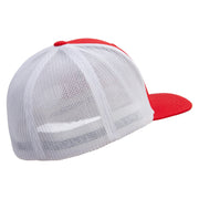 European Badger Embroidered Flexfit Mesh Cotton Twill Trucker 2 Tone Cap - Red-White OSFM