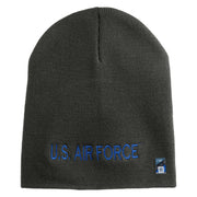 US Air Force Blue Letter Symbol Embroidered 8" Short Beanie - Charcoal OSFM