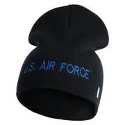 US Air Force Blue Letter Symbol Embroidered 8" Short Beanie - Black OSFM