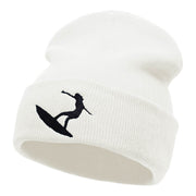 Surfer Girl Silhouette Embroidered Long Beanie