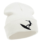 Surfer Girl Silhouette Embroidered Long Beanie