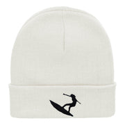 Surfer Girl Silhouette Embroidered Long Beanie