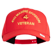4th Marine Division Veteran Embroidered 6 Panel Structured Cotton Twill Cap Made in USA - Red OSFM