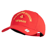 4th Marine Division Veteran Embroidered 6 Panel Structured Cotton Twill Cap Made in USA - Red OSFM