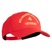 4th Marine Division Veteran Embroidered 6 Panel Structured Cotton Twill Cap Made in USA - Red OSFM