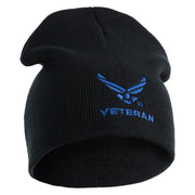 US Air Force Wing with Veteran Symbol Embroidered 8" Short Beanie - Black OSFM