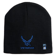 US Air Force Wing with Veteran Symbol Embroidered 8" Short Beanie - Black OSFM