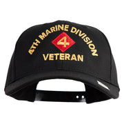 4th Marine Division Veteran Embroidered 6 Panel Structured Cotton Twill Cap Made in USA - Black OSFM