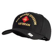 4th Marine Division Veteran Embroidered 6 Panel Structured Cotton Twill Cap Made in USA - Black OSFM