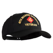 4th Marine Division Veteran Embroidered 6 Panel Structured Cotton Twill Cap Made in USA - Black OSFM