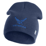 US Air Force Wing with Veteran Symbol Embroidered 8" Short Beanie - Navy OSFM