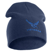 US Air Force Wing with Veteran Symbol Embroidered 8" Short Beanie - Navy OSFM