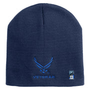 US Air Force Wing with Veteran Symbol Embroidered 8" Short Beanie - Navy OSFM